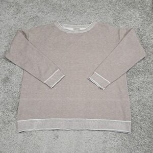 Chicos Women Tan Marl Knit Crewneck Sweater Contrast Trim Size 2 L Large